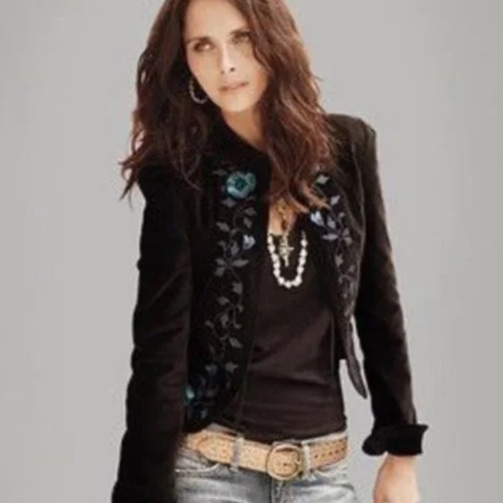 Lucky Brand Velvet Embroidered Jacket Black Size S